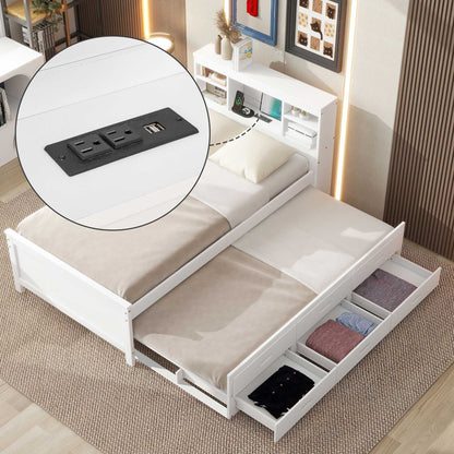 Platform Bed With Storage Headboard, USB, Trundle And 3 Drawers - The Sleep Loft - Online Mattress Showroom NYC