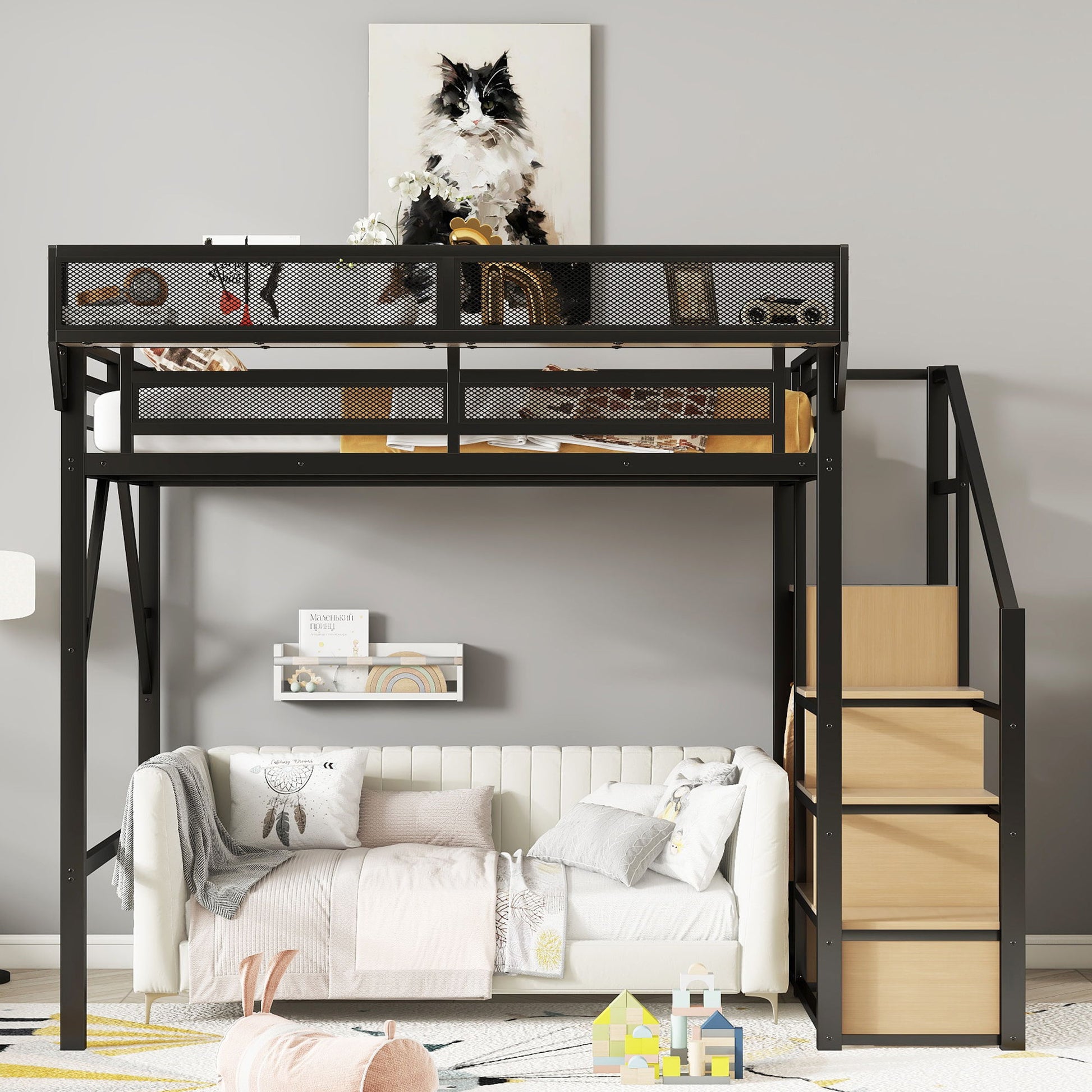 Loft Bed With Stairs, Storage Shelves, Wardrobe - The Sleep Loft - Online Mattress Showroom NYC
