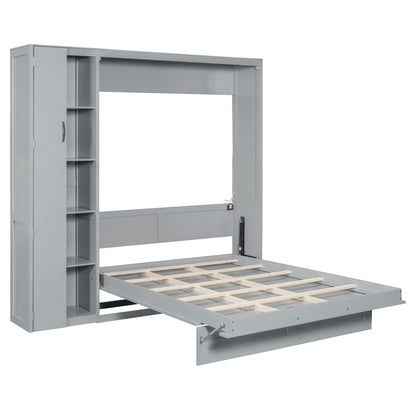 Murphy Wall Bed With Shelves, Wardrobe And LED Lights - The Sleep Loft - Online Mattress Showroom NYC