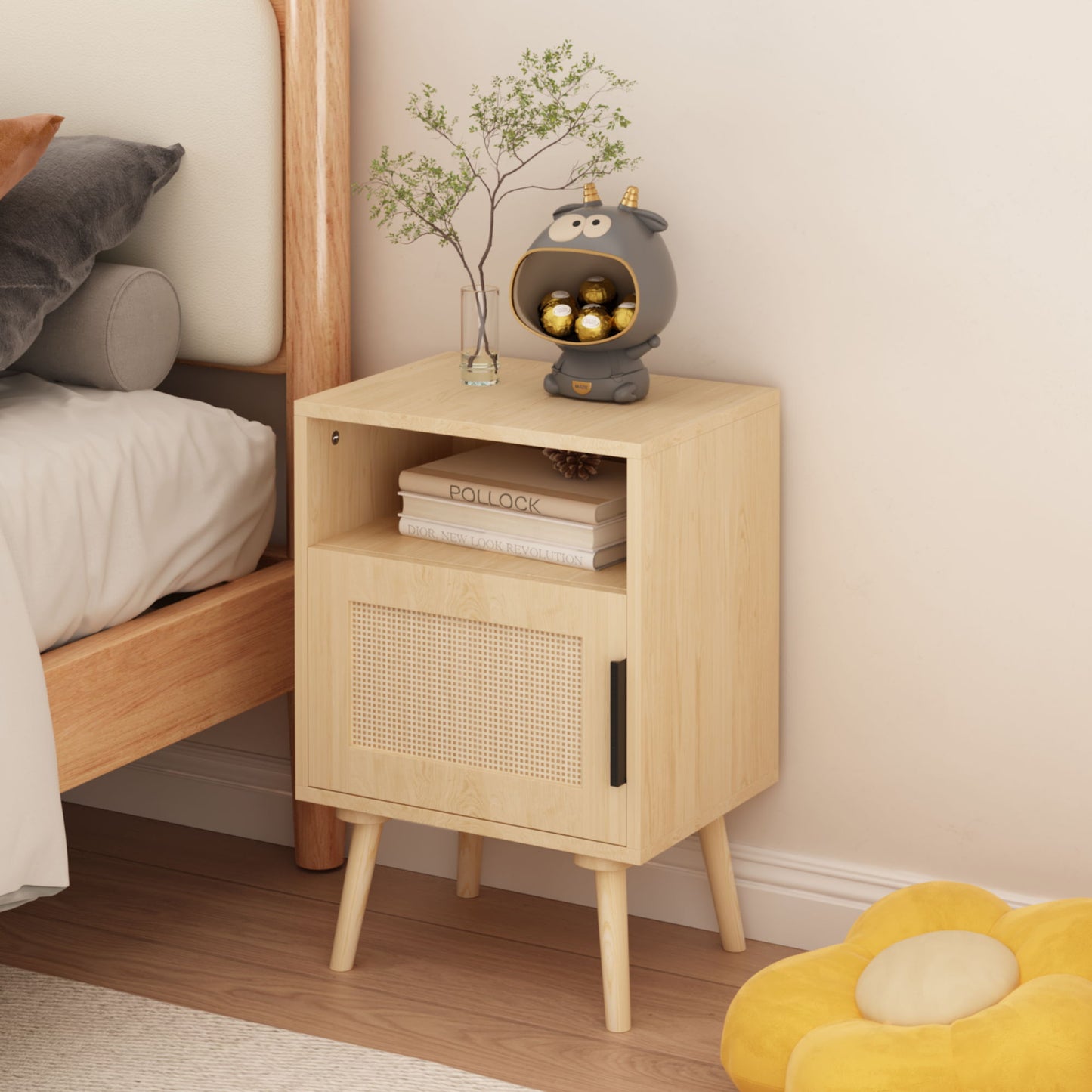 Nightstand, Side Table With Door And Open Shelf For Bedroom - Oak - The Sleep Loft - Online Mattress Showroom NYC
