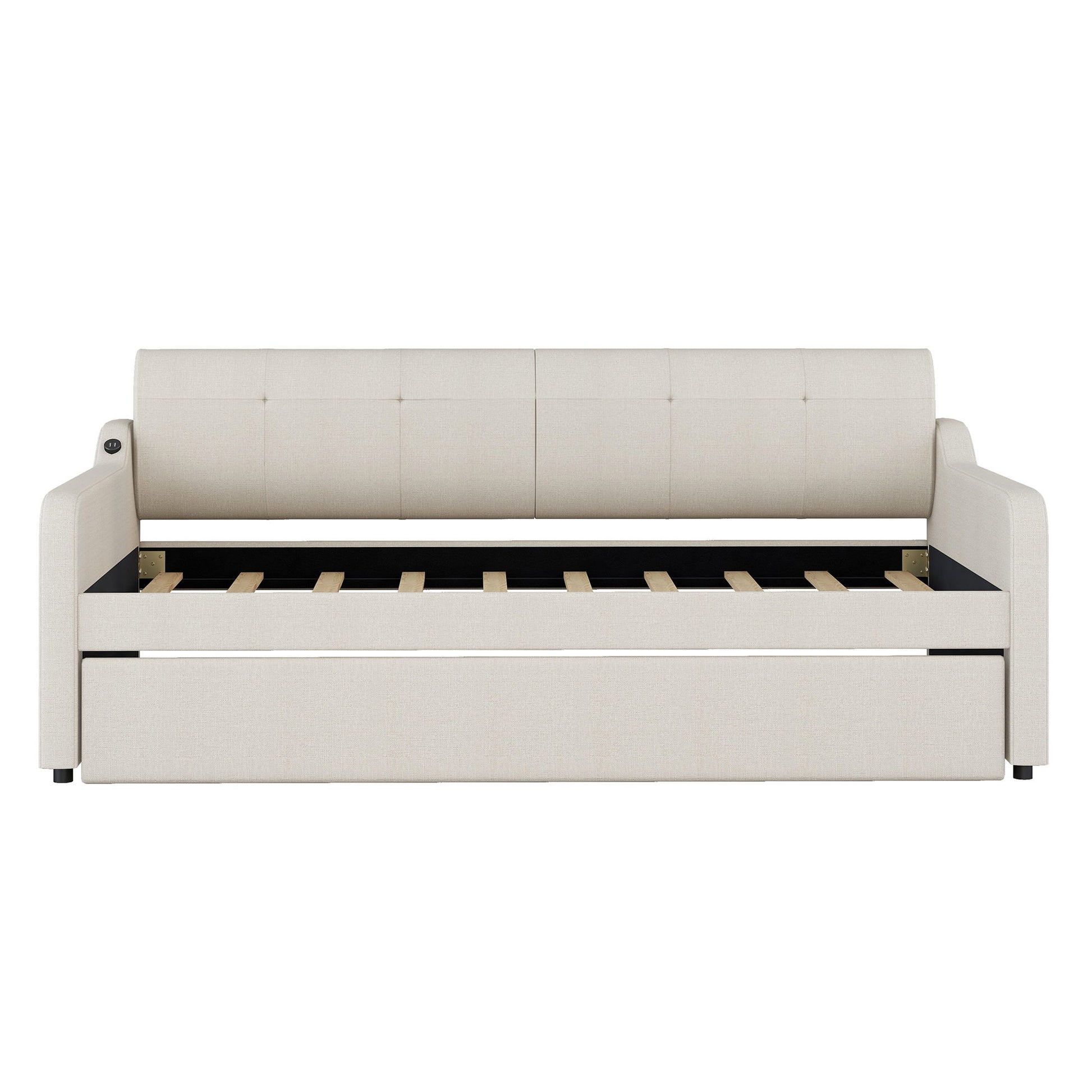 Upholstered Daybed With Trundle And USB Charging - The Sleep Loft - Online Mattress Showroom NYC