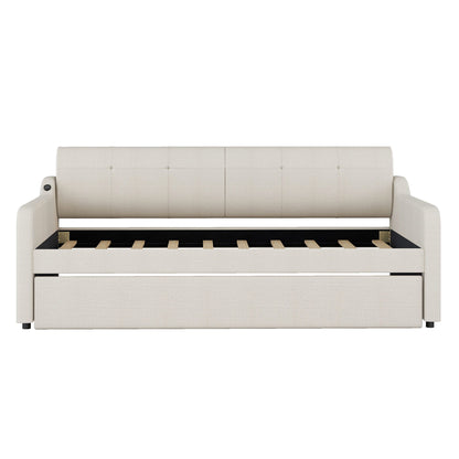 Upholstered Daybed With Trundle And USB Charging - The Sleep Loft - Online Mattress Showroom NYC