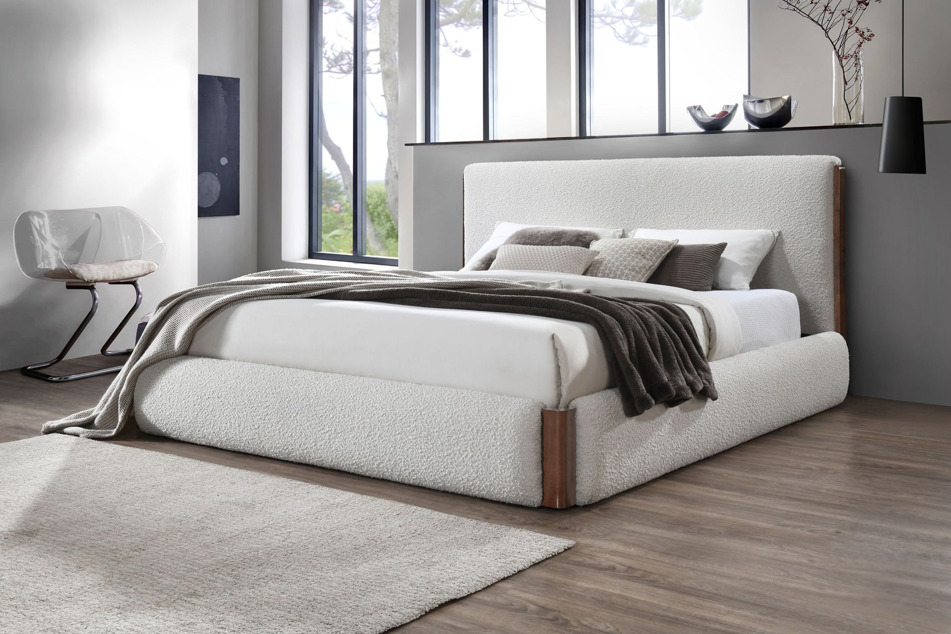 Sandro - Eastern King Bed Boucle - Walnut / White - The Sleep Loft - Online Mattress Showroom NYC