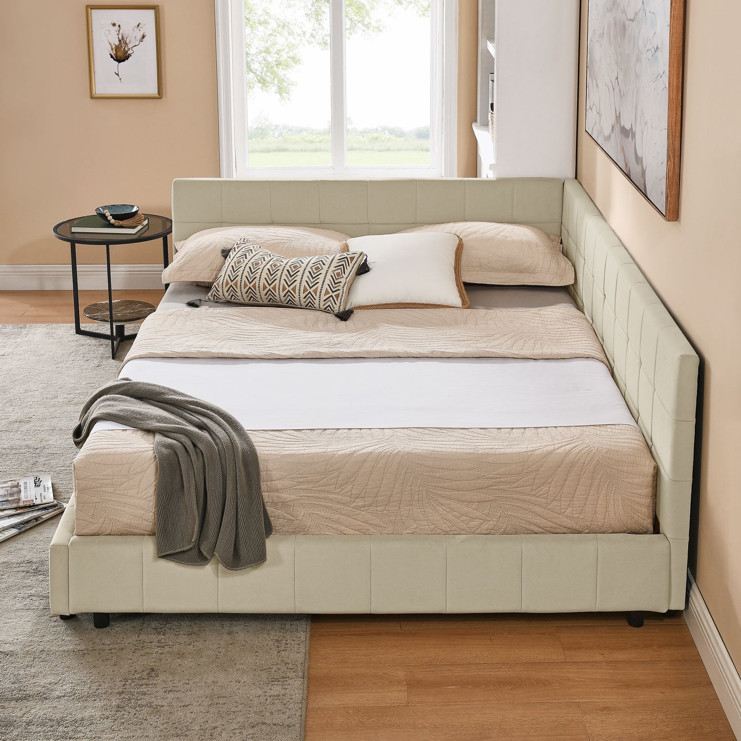 Mid-Century Storage Upholstered Tufted Bed Frame With Backrest And Armrests - The Sleep Loft - Online Mattress Showroom NYC