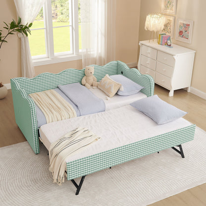 Gingham Daybed With USB Charging Port, Wave Shaped Design - The Sleep Loft - Online Mattress Showroom NYC