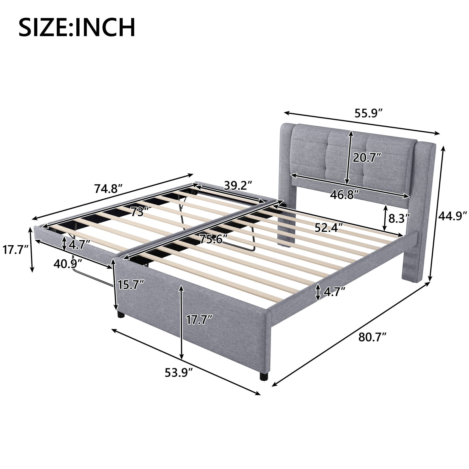 Upholstery Platform Bed With Trundle, Trundle Can Be Flat Or Erected - The Sleep Loft - Online Mattress Showroom NYC