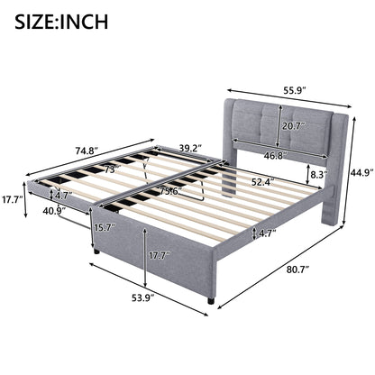 Upholstery Platform Bed With Trundle, Trundle Can Be Flat Or Erected - The Sleep Loft - Online Mattress Showroom NYC