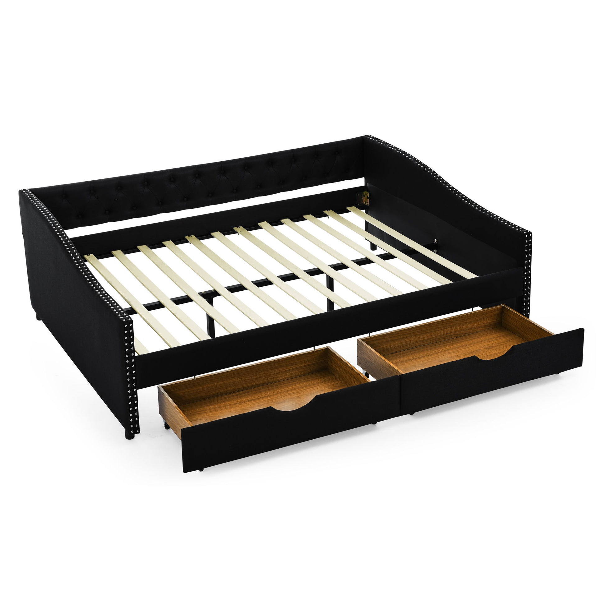 Upholstered Tufted Daybed With 2 Drawers, Waved Arms - The Sleep Loft - Online Mattress Showroom NYC
