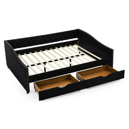 Upholstered Tufted Daybed With 2 Drawers, Waved Arms - The Sleep Loft - Online Mattress Showroom NYC