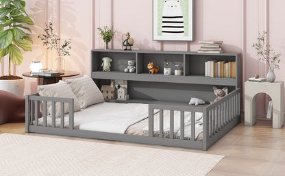 Floor Bed With Side Bookcase, Shelves, Guardrails - The Sleep Loft - Online Mattress Showroom NYC