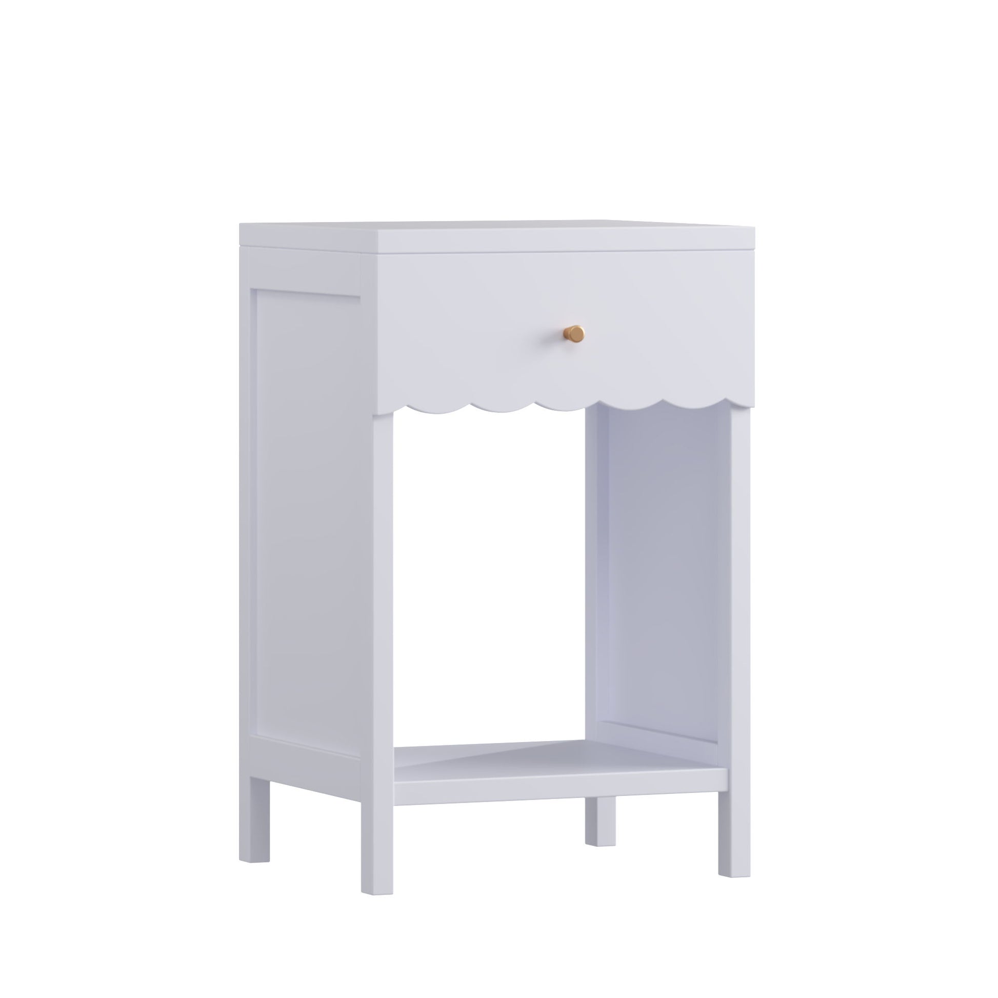 Nightstand With Drawer And Open Shelf, Scalloped Edge Bedside Table - The Sleep Loft - Online Mattress Showroom NYC