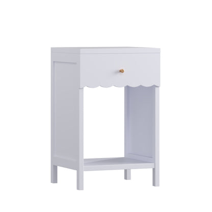 Nightstand With Drawer And Open Shelf, Scalloped Edge Bedside Table - The Sleep Loft - Online Mattress Showroom NYC