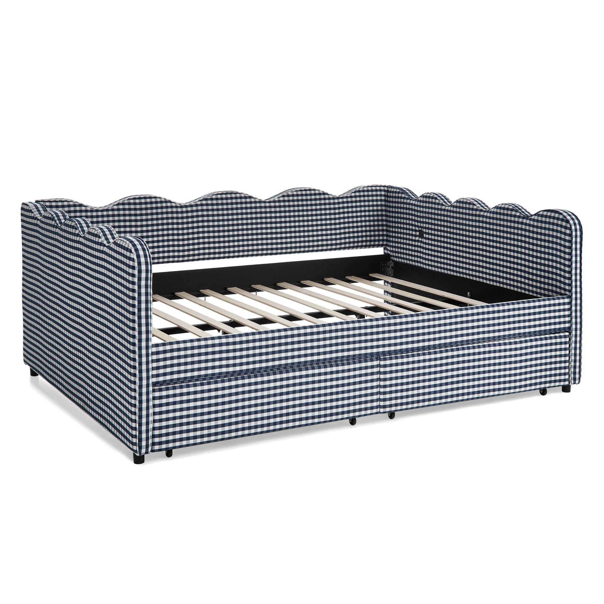 Gingham Daybed With USB Charging Port, Wave-Shaped Design - The Sleep Loft - Online Mattress Showroom NYC