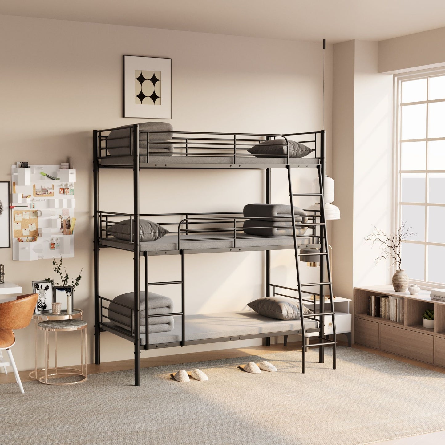 Twin Size Metal Triple Bunk Bed For Bedroom And Dormitory, Convertible Into 3 Separate Beds - Black - The Sleep Loft - Online Mattress Showroom NYC