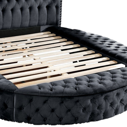 Hazel - Queen Size Tufted Storage Bed & Bluetooth Speakers, USB Port - Black - The Sleep Loft - Online Mattress Showroom NYC