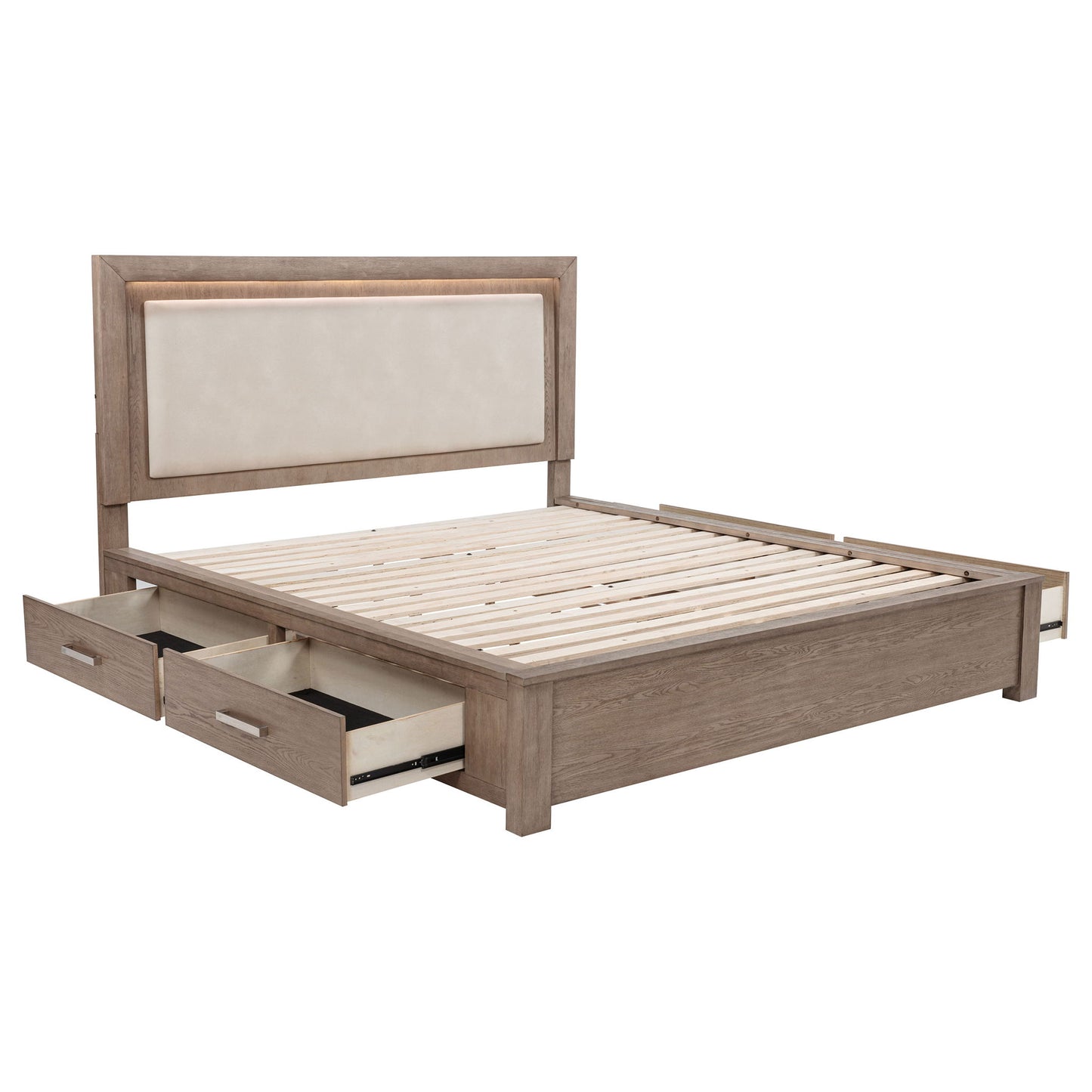 Gibbons - Barley California King LED Storage Bed With Upholstered Headboard And Built In Lighting - Brown
