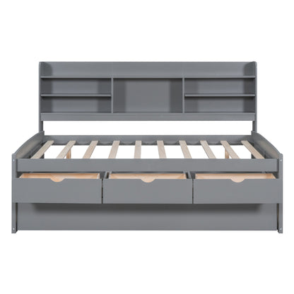 Captain Bed With Built In Bookshelves, 3 Storage Drawers, And Trundle - The Sleep Loft - Online Mattress Showroom NYC