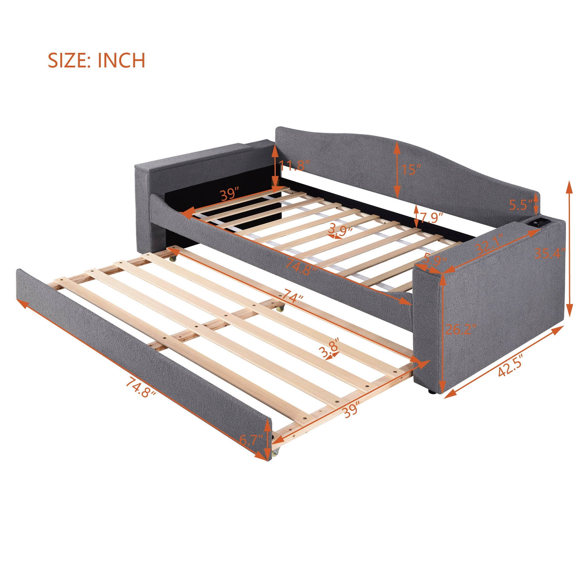 Upholstered Daybed With Storage Armrests, Trundle And Latest Integrated tooth Audio System - The Sleep Loft - Online Mattress Showroom NYC