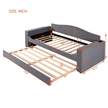 Upholstered Daybed With Storage Armrests, Trundle And Latest Integrated tooth Audio System - The Sleep Loft - Online Mattress Showroom NYC