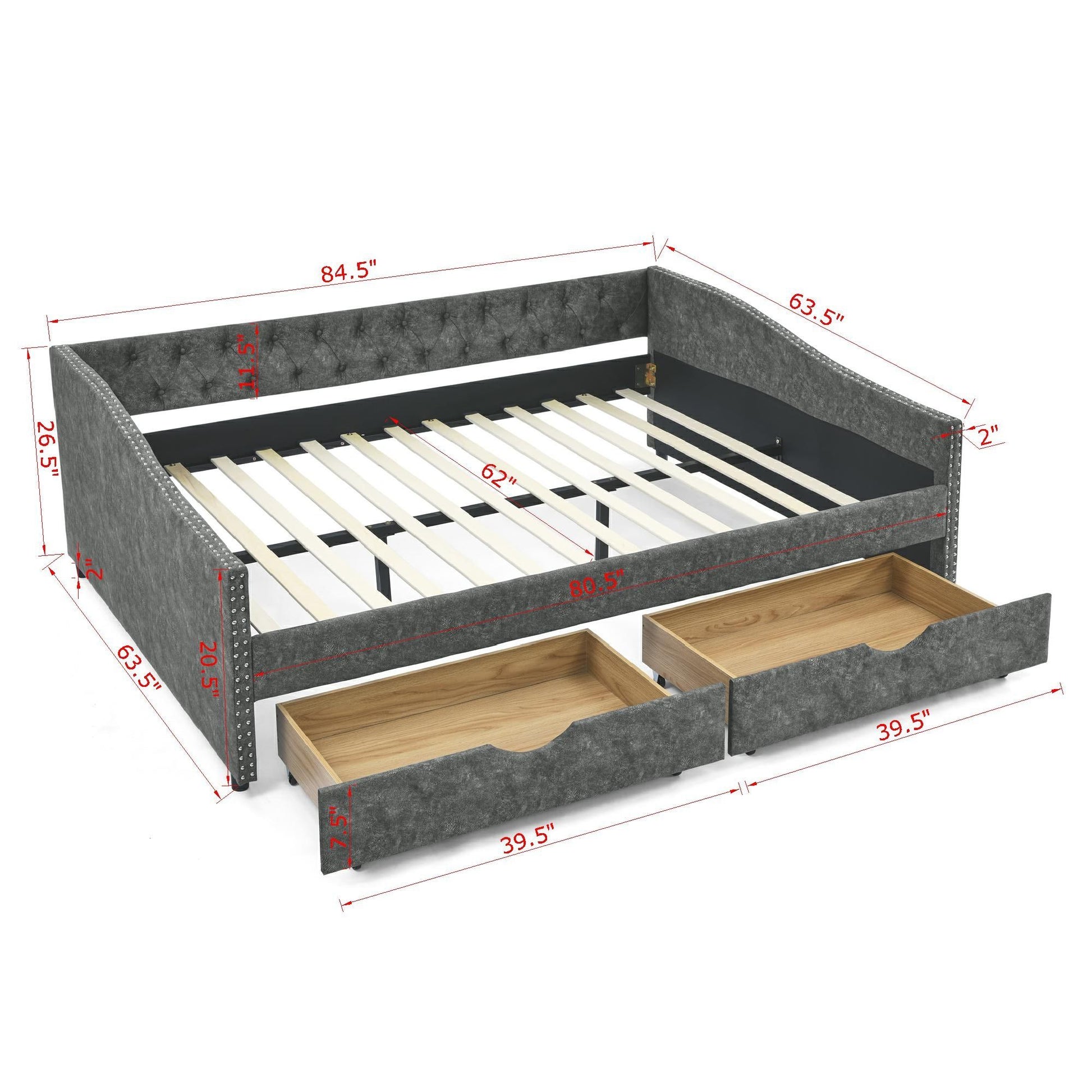 Upholstered Tufted Daybed With Drawers, Waved Arms - The Sleep Loft - Online Mattress Showroom NYC