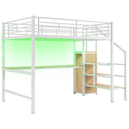 Loft Bed With Desk, Storage Staircase, Small Wardrobe And LED Light - The Sleep Loft - Online Mattress Showroom NYC