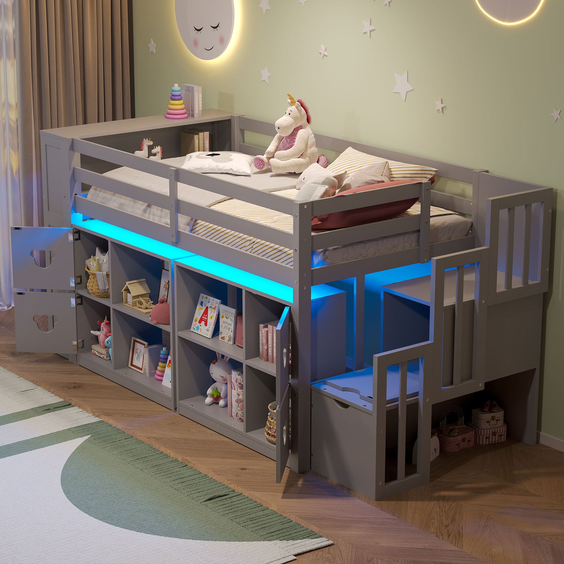 Loft Bed With Storage Cabinets, Staircase Drawers & LED Lights - The Sleep Loft - Online Mattress Showroom NYC