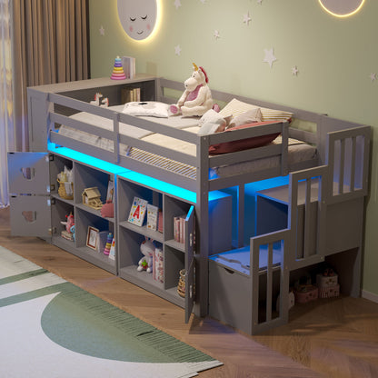 Loft Bed With Storage Cabinets, Staircase Drawers & LED Lights - The Sleep Loft - Online Mattress Showroom NYC