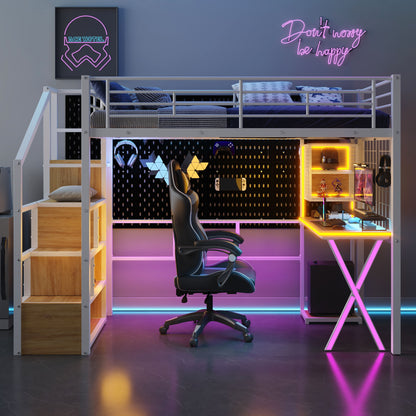 Loft Bed With Built In Work Station, Wardrobe, Storage Staircase And LED - The Sleep Loft - Online Mattress Showroom NYC