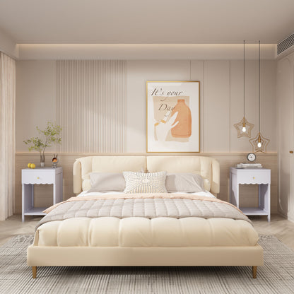 Nightstand With Drawer And Open Shelf, Scalloped Edge Bedside Table - The Sleep Loft - Online Mattress Showroom NYC