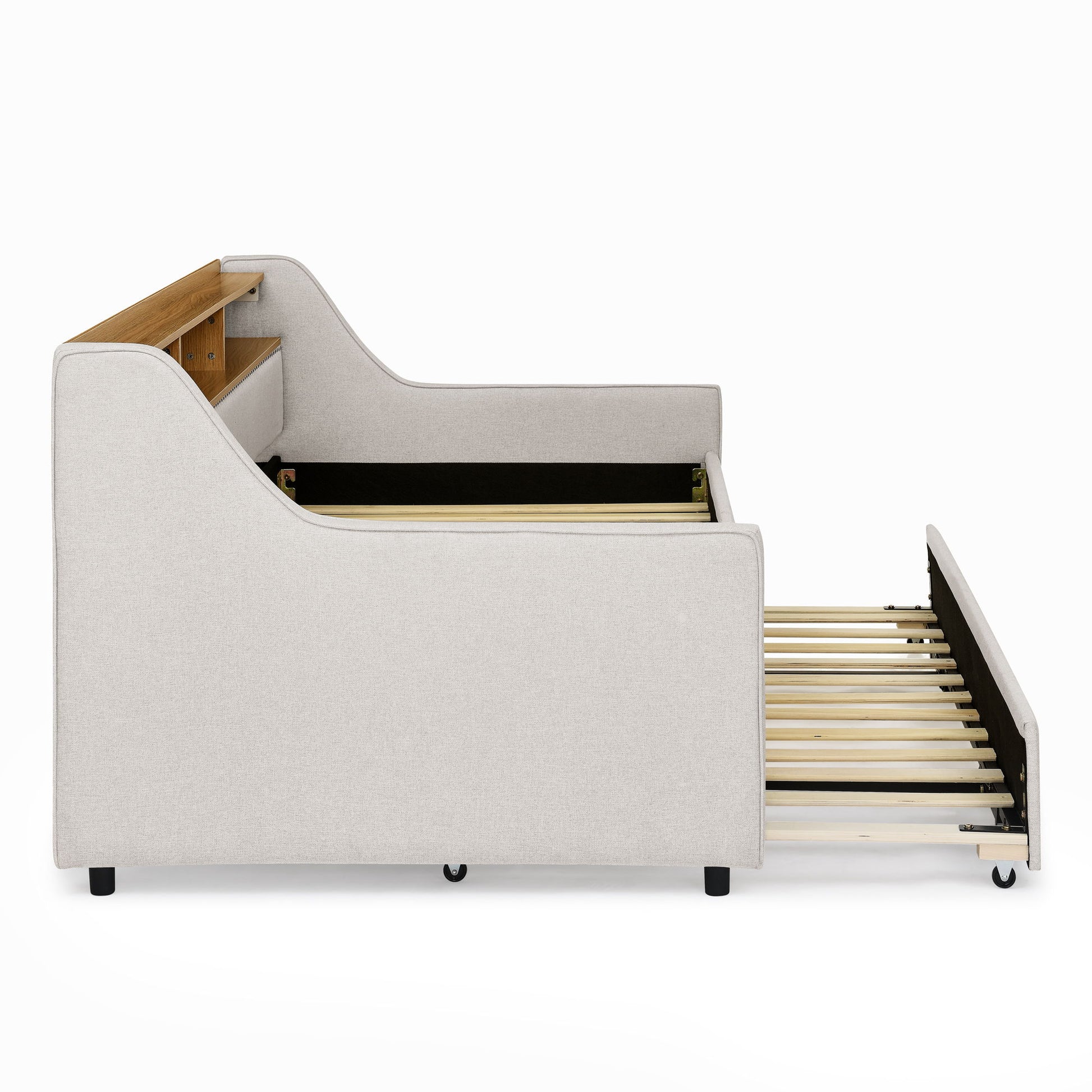 Upholstered Sofa Bed With LED Lights, Storage Headboard, Foldable Trundle & Wireless Charging - The Sleep Loft - Online Mattress Showroom NYC