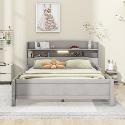 Wood Platform Bed With Built In LED Light, Storage Headboard And Guardrail - The Sleep Loft - Online Mattress Showroom NYC