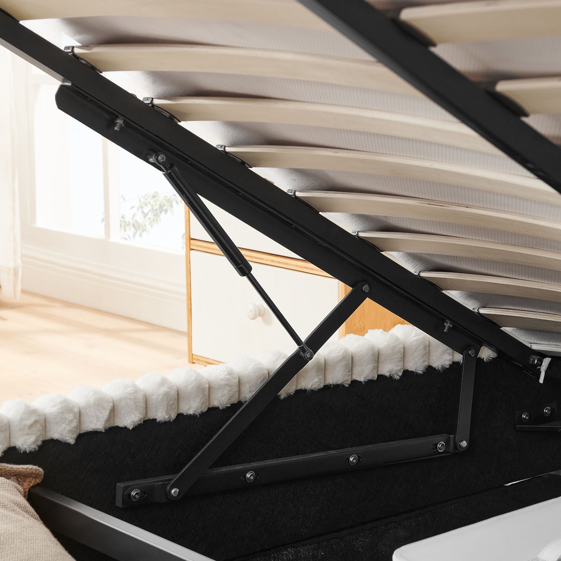 Functional Vertical Striped Bed With Gas Lift Storage - The Sleep Loft - Online Mattress Showroom NYC