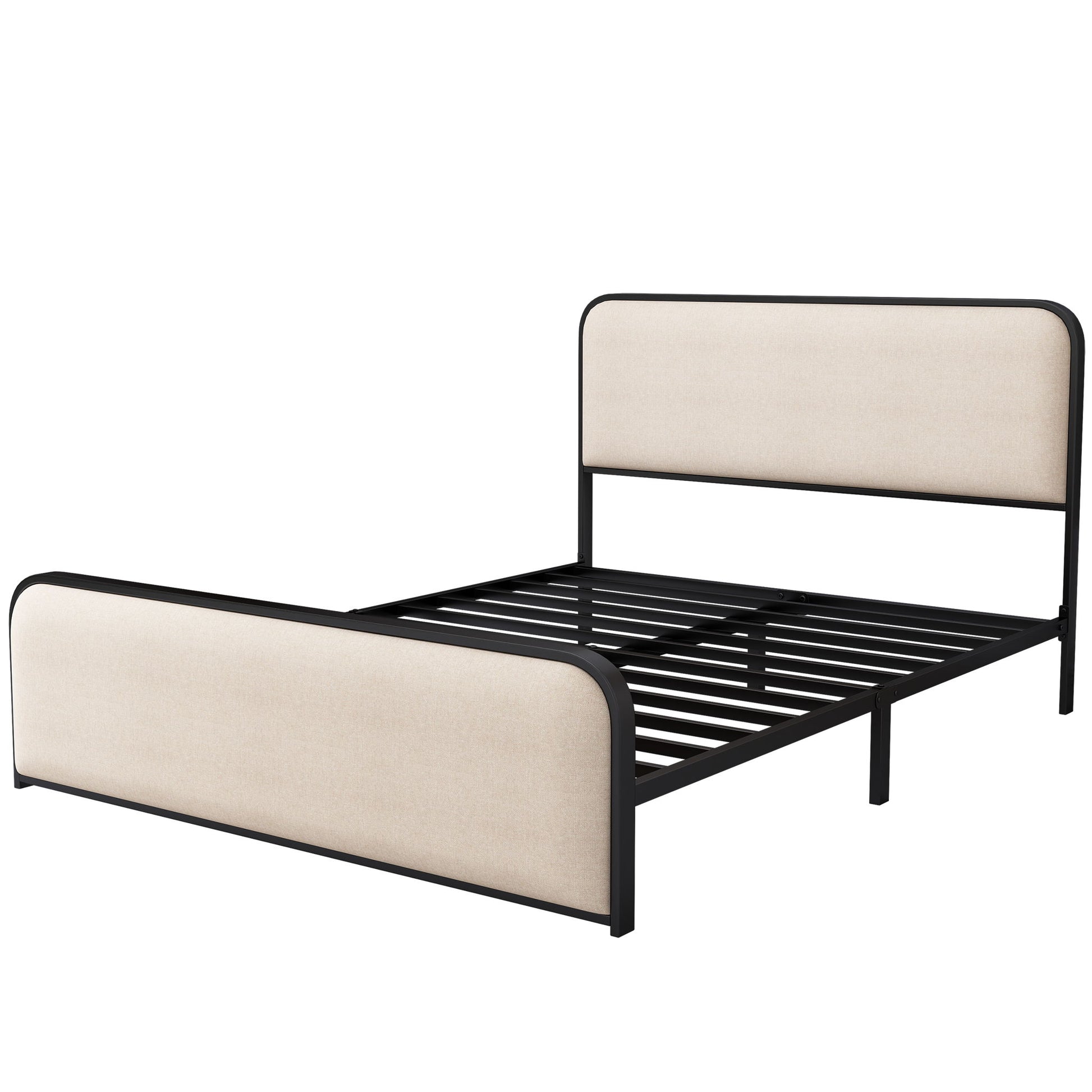 Modern Bed With Curved Upholstered Headboard And Footboard, Heavy Duty Metal Slats - The Sleep Loft - Online Mattress Showroom NYC
