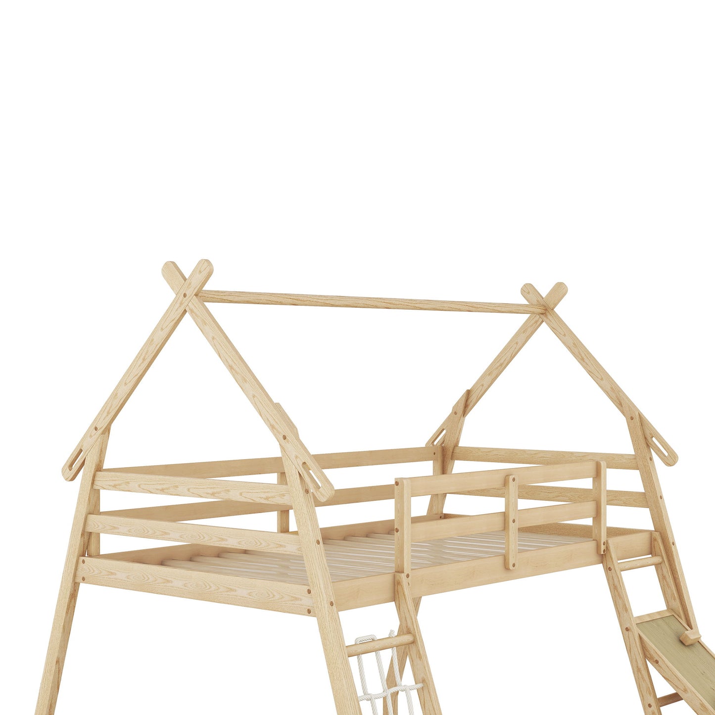 Twin Over Queen House Bunk Bed With Climbing Nets And Climbing Ramp - The Sleep Loft - Online Mattress Showroom NYC