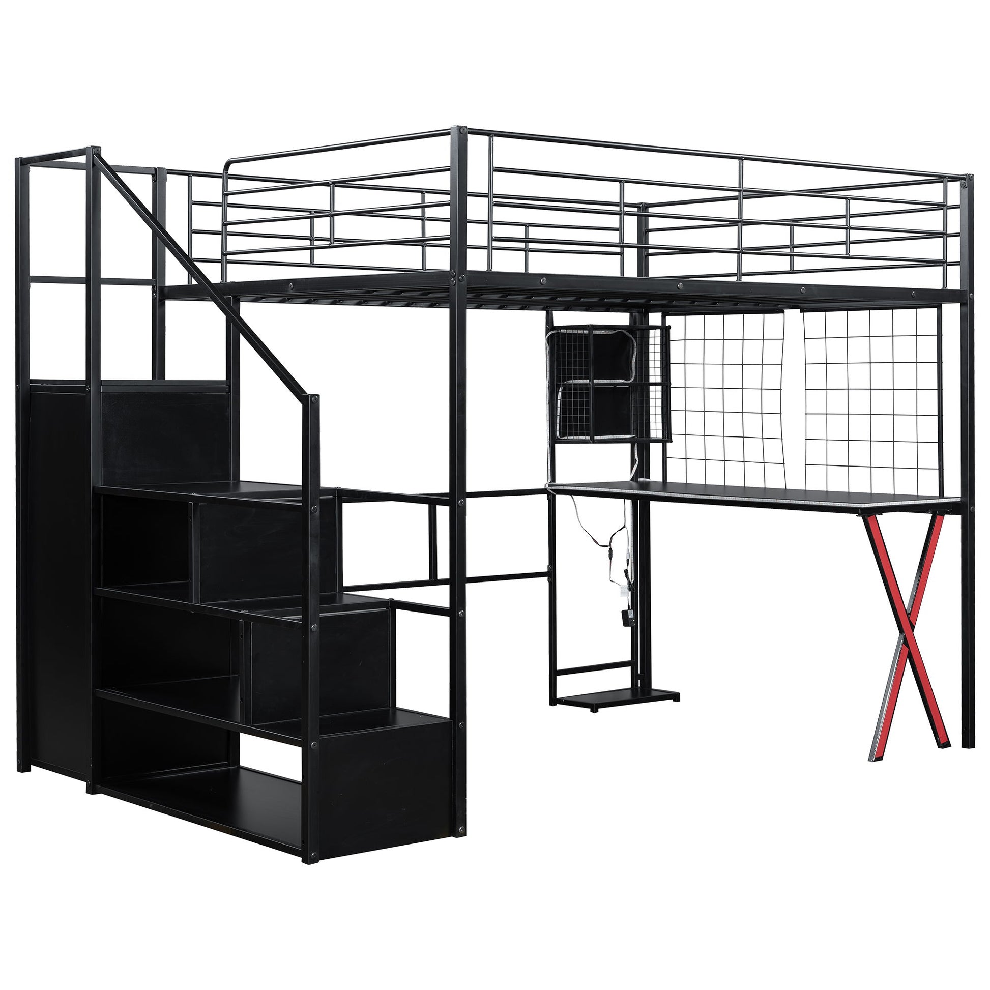Loft Bed With Built In Work Station, Wardrobe, Storage Staircase And LED - The Sleep Loft - Online Mattress Showroom NYC