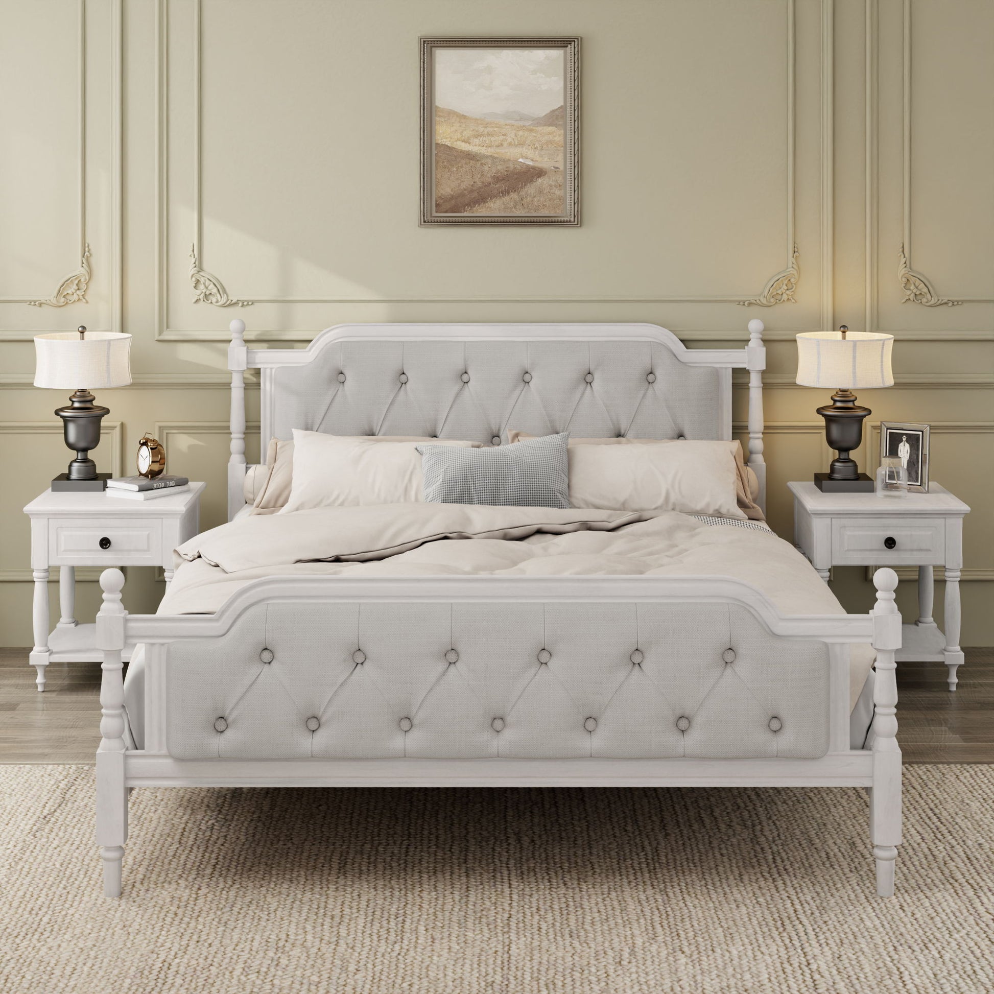Traditional Style Solid Bed Frame With Upholstered Tufted Headboard, No Box Spring Needed - The Sleep Loft - Online Mattress Showroom NYC
