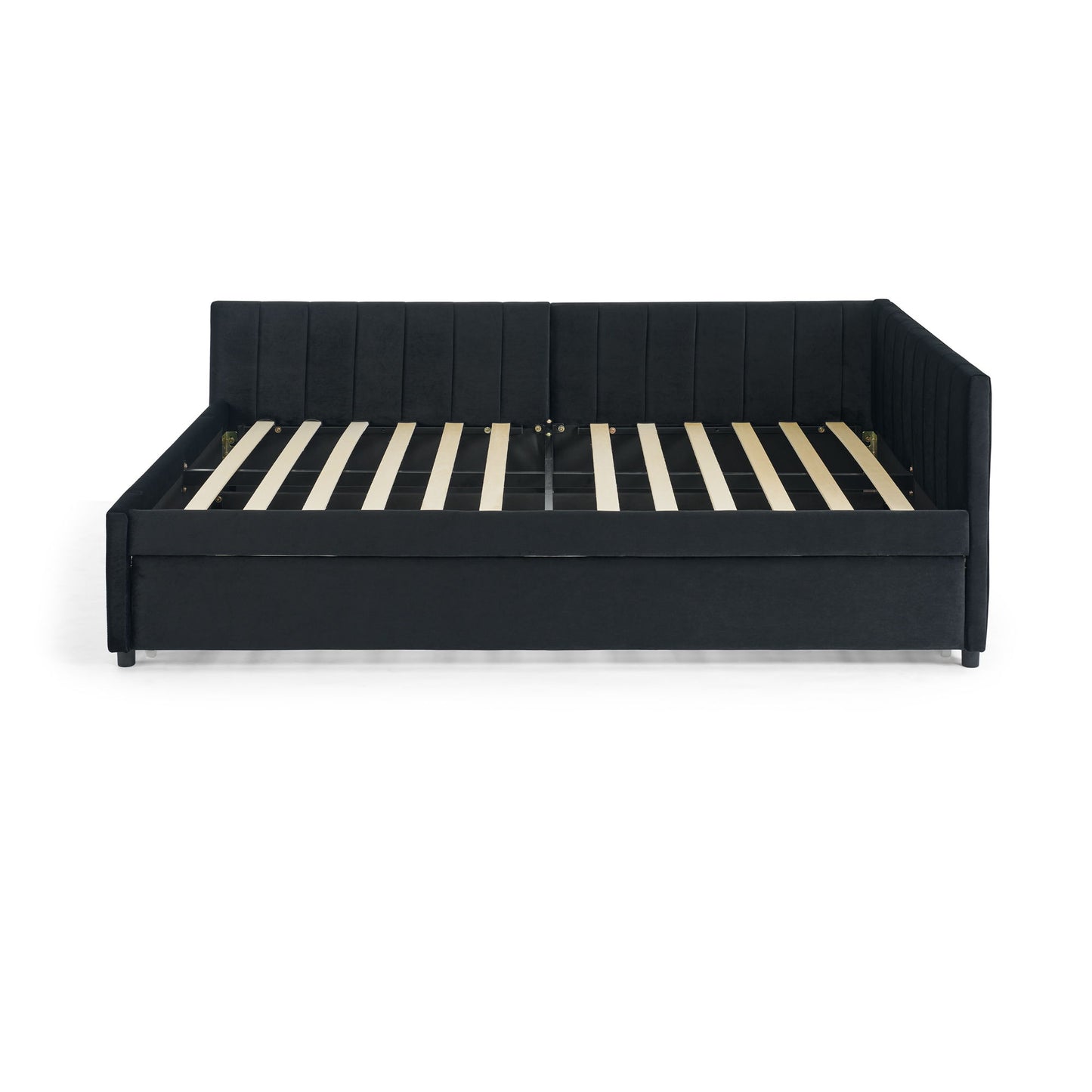 Full Size Upholstered Daybed With Trundle, Tufted Backrest And Armrests - Black - The Sleep Loft - Online Mattress Showroom NYC