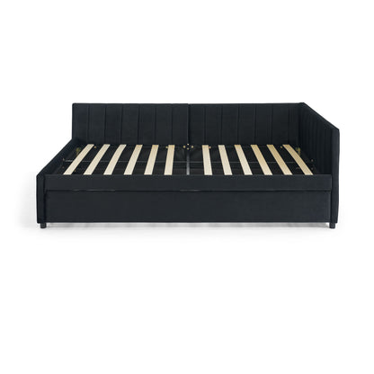 Full Size Upholstered Daybed With Trundle, Tufted Backrest And Armrests - Black - The Sleep Loft - Online Mattress Showroom NYC