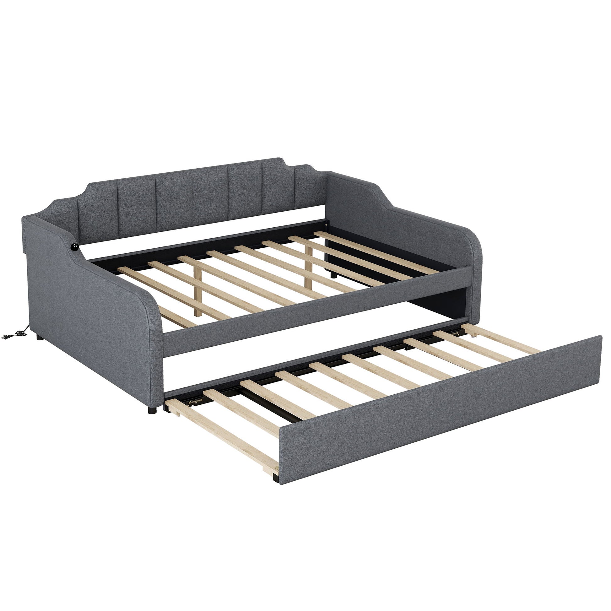 Full Size Upholstered Daybed With Trundle And USB Charging - Gray - The Sleep Loft - Online Mattress Showroom NYC