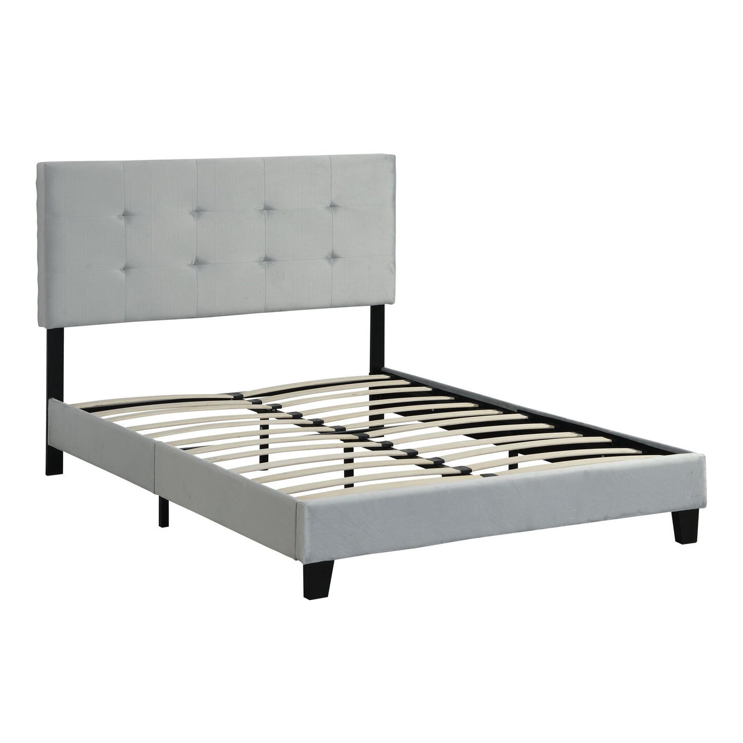 Full Size Upholstered Platform Bed Frame With Pull Point Tufted Headboard, Strong Wood Slat Support, Mattress Foundation, No Box Spring Needed - Gray - The Sleep Loft - Online Mattress Showroom NYC