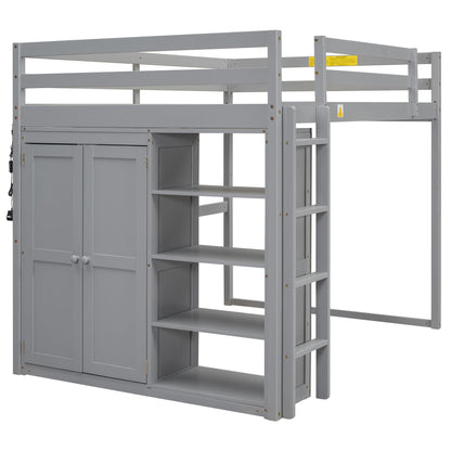 Loft Bed With Built In Wardrobe, Storage Shelves, And LED Light - The Sleep Loft - Online Mattress Showroom NYC