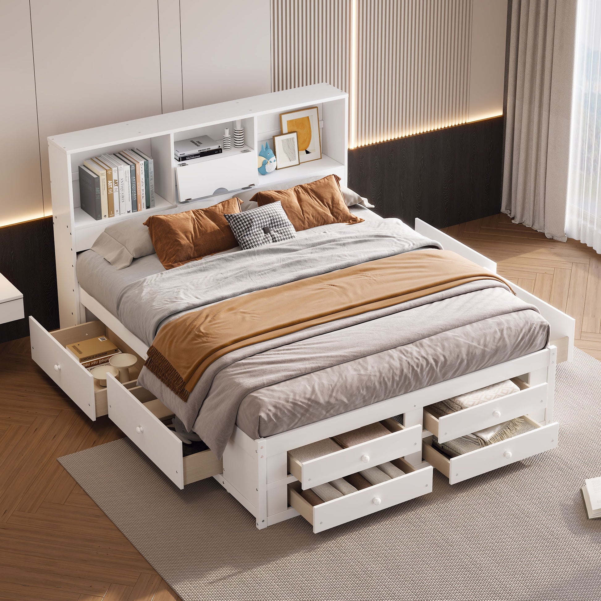 Platform Bed With Storage Headboard And 8 Drawers - The Sleep Loft - Online Mattress Showroom NYC