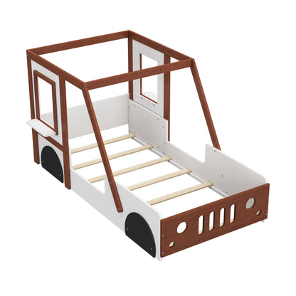 Fun Play Design Twin Size Car Bed, Kids Platform Bed In Car Shaped For Kids Boys Girls Teens - White / Orange - The Sleep Loft - Online Mattress Showroom NYC