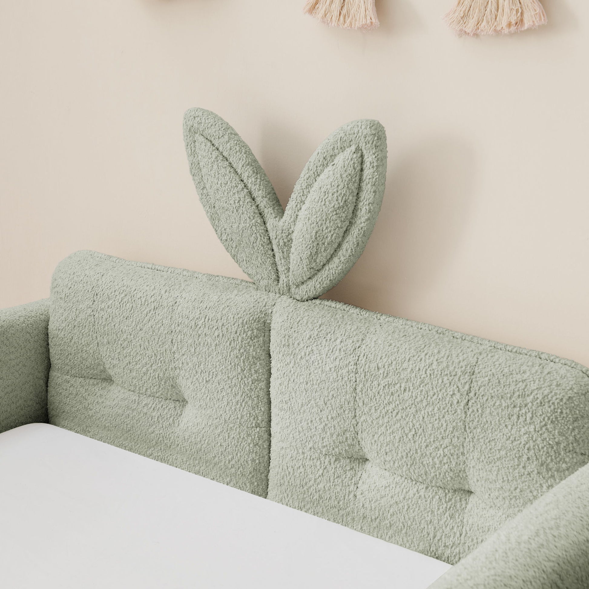 Cute Rabbit Ear Upholstered Platform Bed Frame With Safety Rail - The Sleep Loft - Online Mattress Showroom NYC