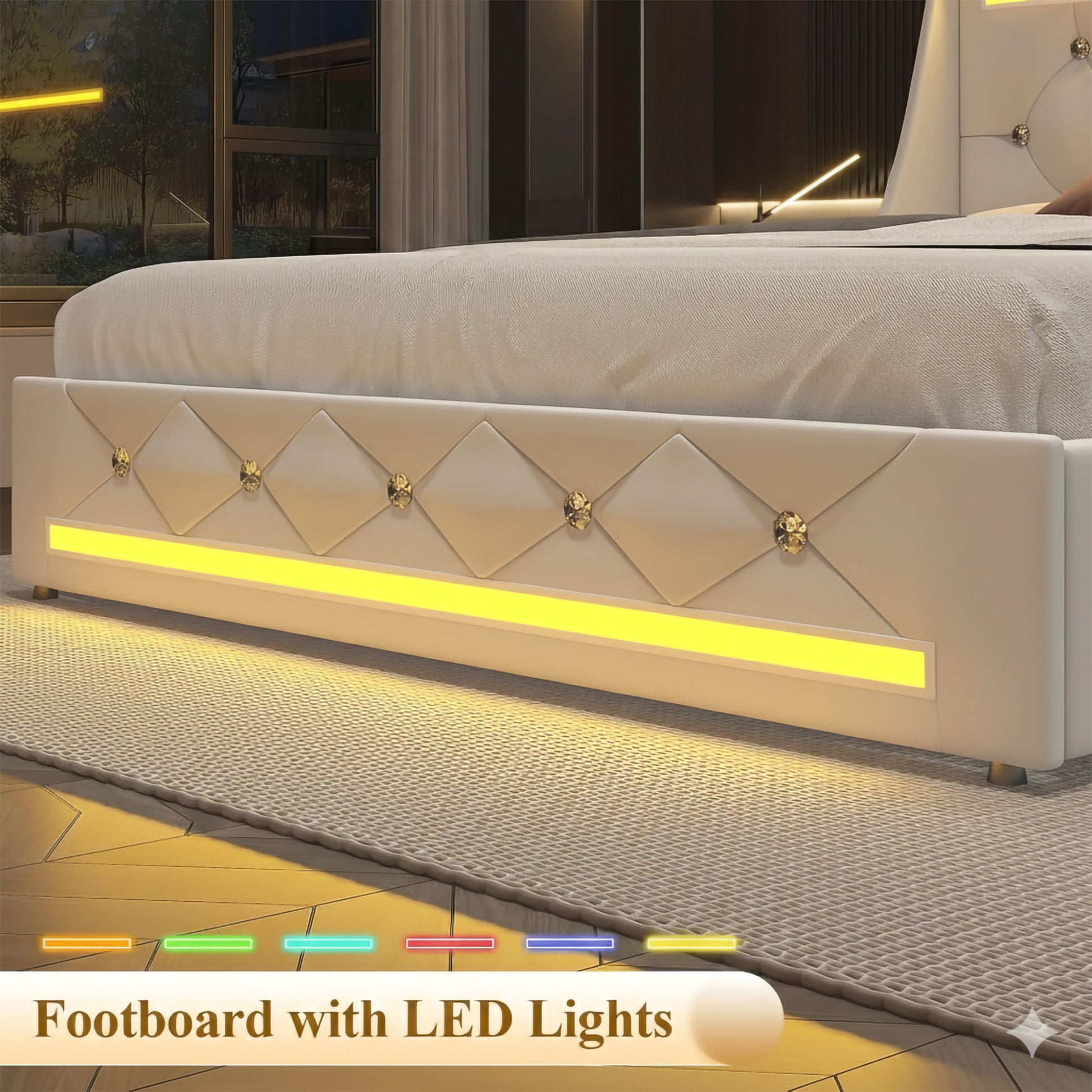 Wingback Upholstered Bed Frame With LED Lights, Charging Station - The Sleep Loft - Online Mattress Showroom NYC
