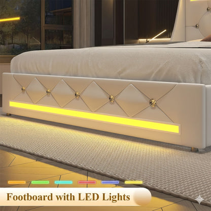 Wingback Upholstered Bed Frame With LED Lights, Charging Station - The Sleep Loft - Online Mattress Showroom NYC