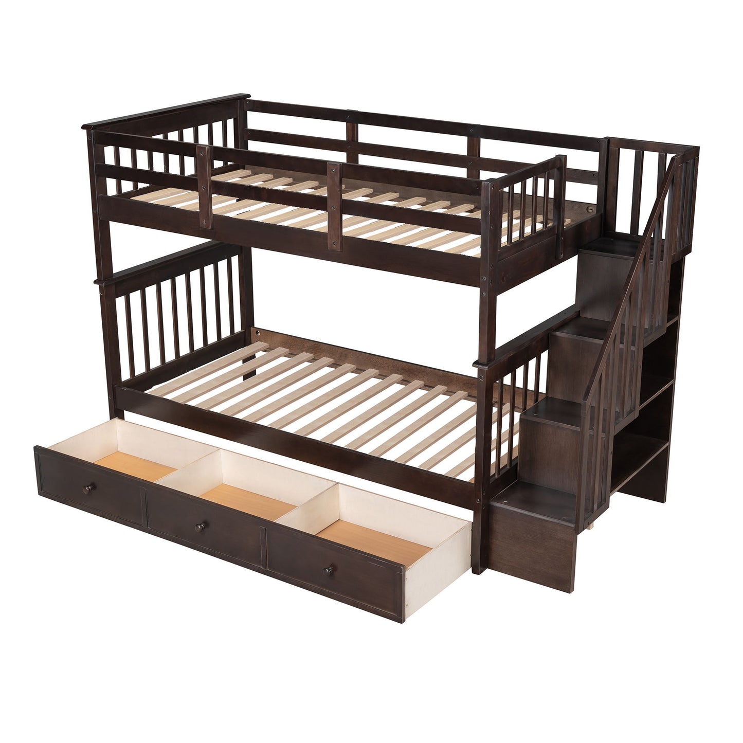 Stairway Bunk Bed With Storage And Guard Rail For Bedroom - The Sleep Loft - Online Mattress Showroom NYC