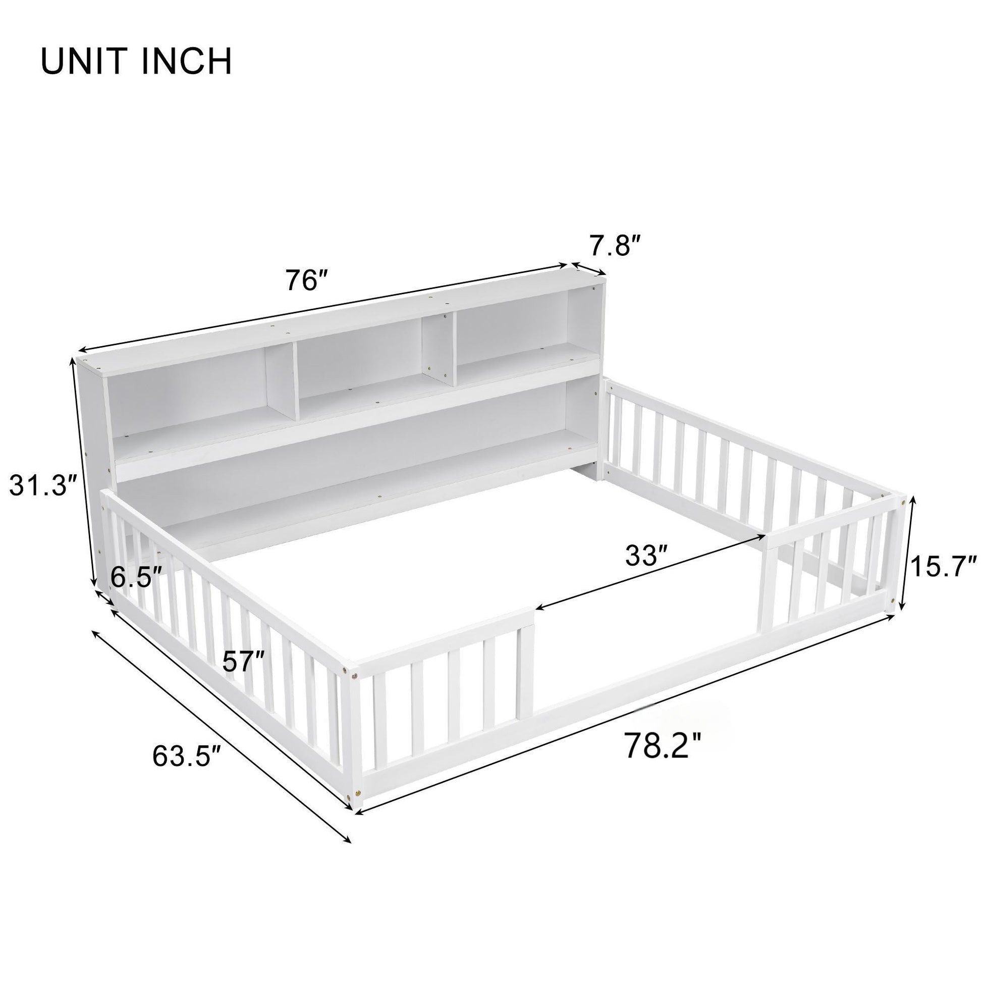 Floor Bed With Side Bookcase, Shelves, Guardrails - The Sleep Loft - Online Mattress Showroom NYC
