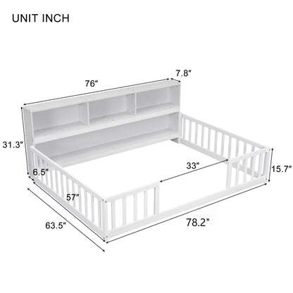Floor Bed With Side Bookcase, Shelves, Guardrails - The Sleep Loft - Online Mattress Showroom NYC