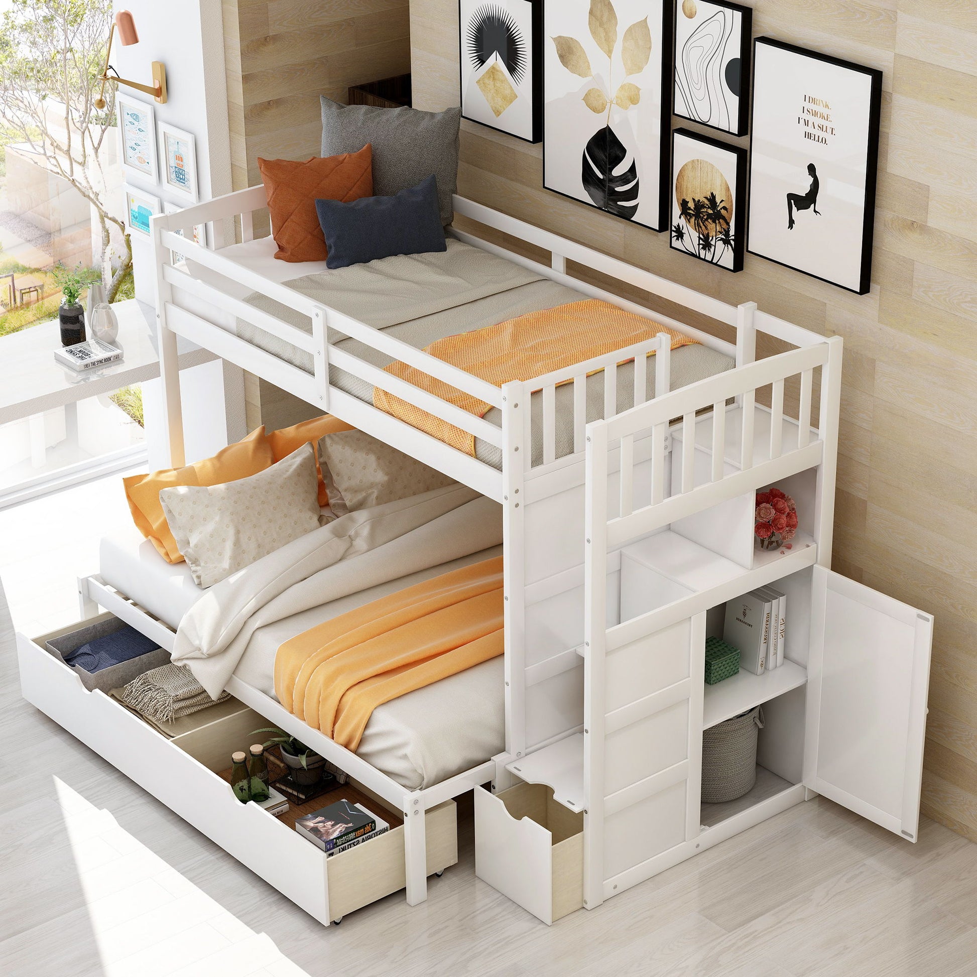 Bunk Bed, Convertible Bottom Bed, Storage Shelves And Drawers - The Sleep Loft - Online Mattress Showroom NYC